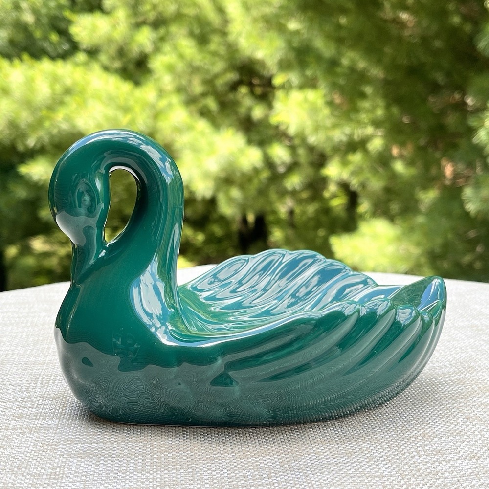 Vintage Springs Swan Soap Dish Dark Green Ceramic Trinket Bowl Bathroom Vanity